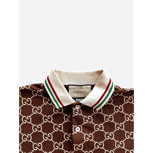 Gucci Brown & Tan GG Monogram Polo T-Shirt - Picture 3 of 7